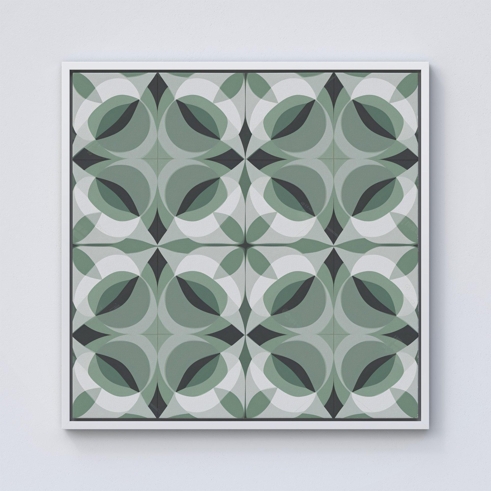 Geometric Green Grey  Framed Canvas